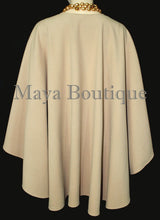 Taupe Cape Ruana Wrap Coat Cashmere Wool Blend by Maya Boutique Made in USA