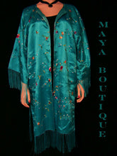 Silk Kimono Duster Coat Kimono All Embroidered & Lined Turquoise Maya Matazaro
