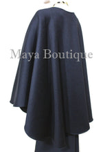 Luxurious Black Cape Ruana Wrap Coat Cashmere Camel hair Blend by Maya Matazaro