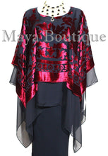 Maya Hand Dyed Layered Poncho Top Red Black Burnout Velvet & Chiffon Made In USA