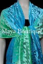 Jade Turquoise Camellia Shawl Wrap Scarf Burnout Velvet Hand Dyed Maya Matazaro