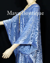 Maya Matazaro Serenity Blue Camellia Burnout Velvet Caftan Kimono Jacket USA