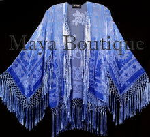 Wearable Art Blue Ombre Velvet Kimono Jacket Hand Dyed Short Maya Matazaro