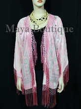 Maya Matazaro Rose Quartz Silk Burnout Velvet Fringe Jacket Short Kimono US Made