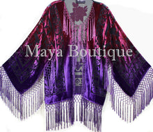 Art to Wear Burnout Velvet Kimono Jacket Hand Dyed Violet Magenta Maya Matazaro