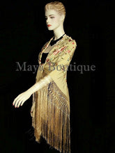 Flamenco Embroidered Silk Piano Shawl Wrap Wheat Floral 84" Maya Matazaro
