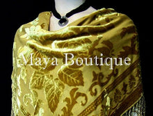 Silk Piano Shawl Wrap Scarf Burnout Velvet Antique Gold Hand Dyed Maya Matazaro