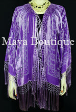 Maya Matazaro Lavender Silk Burnout Velvet Fringe Jacket Short Kimono Hand Dyed