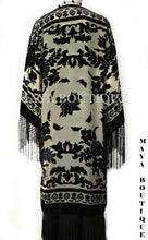 Maya Matazaro Beige & Black Silk Burnout Velvet Fringes Jacket Kimono Long Coat