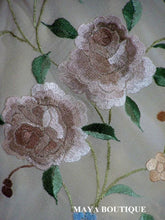 Maya Matazaro Flamenco Embroidered Silk Piano Shawl Wrap Fringed Scarf Beige 84"