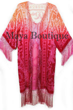 Raspberry Peach Burnout Velvet Kimono Jacket Hand Dyed Maya Matazaro USA Made