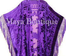 Purple Caftan Duster Fringe Jacket Kimono Opera Coat Burnout Velvet Maya Plus