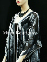 Maya Matazaro Silk Burnout Velvet Jacket Kimono Duster Silver Black No Fringe
