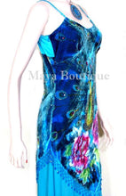 Turquise Dress Gown Silk Burnout Velvet Beaded Peacock Maya Matazaro S