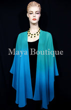 Hand Dyed Maya Matazaro Silk Chiffon Cape Ruana Caftan Wrap Aqua Blue Ombre