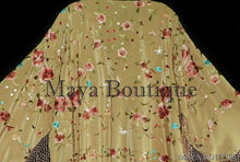 Maya Matazaro Embroidered Silk Fringe Jacket Kimono Coat Wheat Multi Short