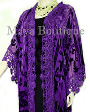 Purple Lace & Burnout Velvet Kimono Caftan Jacket Duster Maya Matazaro Plus