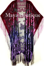 Violet Magenta Wearable Art Kimono Caftan Fringe Jacket Burnout Velvet Hand Dyed