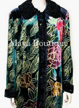 Opera Coat Duster Silk Velvet Black Multi Long S/M Maya Matazaro Art To Wear