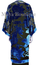 Blue Long Kimono Jacket Silk Burnout Velvet No Fringe Maya Matazaro
