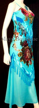 Dress Gown Turquoise Silk Burnout Velvet Beaded Victorian Roses Maya Matazaro M