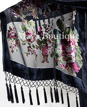 Black Wrap Scarf Shawl Silk Burnout Velvet English Rose Beaded Maya Matazaro