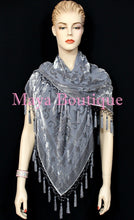 Gray Piano Shawl Scarf Wrap All Beaded Silk Burnout Velvet Maya Matazaro