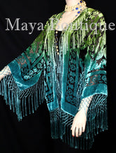 Art to Wear Devore Velvet Kimono Jacket Hand Dyed Green Turquoise Maya Matazaro