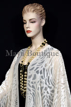 Ivory Pearl Camellia Burnout Velvet Caftan Kimono Jacket Maya Matazaro USA Made