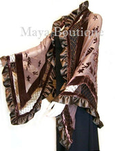 Chocolate Shawl Scarf Wrap Silk Burnout Velvet Triangle Ruffles Maya Matazaro