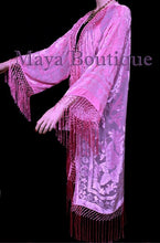 Candy Pink Silk Burnout Velvet Fringes Jacket Kimono Long Coat Maya Matazaro