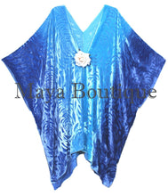 Blue Turquoise Camellia Burnout Velvet Caftan Kimono Hand Dyed Maya Matazaro USA