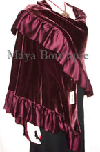 Burgundy Reversible Silk Velvet Cape Capelet Shawl Wrap W Ruffles Maya Matazaro