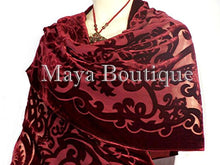 Maya Matazaro Shawl Wrap Scarf Burnout Velvet Art Nouveau Deep Red Fringed