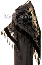 Beaded Black Triangle Shawl Wrap Opera Scarf Silk Burnout Velvet Maya Boutique