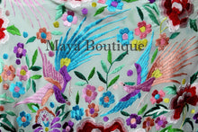 Flamenco Embroidered Silk Piano Shawl Wrap White Flower & Birds Multicolors 90"