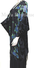Tea Roses Caftan Kimono Burnout Velvet Black Blue Usa Made Maya Matazaro