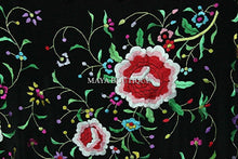 Embroidered Silk Piano Shawl Wrap Flamenco Roses Black Fringe 61" Maya Matazaro