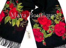 Scarf Red Gypsy Roses Georgette with Fringes Maya Matazaro USA Made