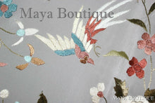 Maya Matazaro Embroidered Silk Fringe Jacket Kimono Silver Gray Birds & Flower