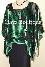 Silk Burnout Velvet Poncho Kimono Top Emerald & Black No Fringe Maya Matazaro
