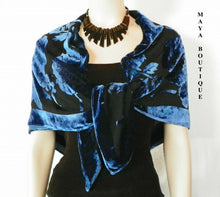 Silk Burnout Velvet Poncho Kimono Top Sapphire & Black No Fringe Maya Matazaro