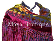 Maya Matazaro Tye Dye Burgundy Silk Burnout Velvet Piano Shawl Wrap Scarf