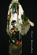 Kimono Duster Fringe Jacket Silk Solid Velvet Peacock Ivory Multi Maya Matazaro
