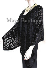 Black Camellia Shawl Wrap Scarf Burnout Velvet Maya Matazaro Elegant!