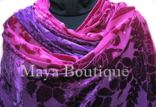 Maya Matazaro Wearable Art Silk Wrap Shawl Scarf Hand Dyed Magenta Purple Velvet Extra Long 110"