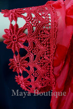 Red Lace & Burnout Velvet Kimono Caftan Jacket Duster Maya Matazaro Plus