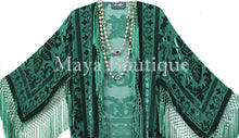 Emerald Green Kimono Long Fringe Jacket Burnout Velvet Maya Matazaro