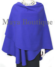 Cashmere Wool Cape Ruana Wrap Coat Blue Iris Maya Matazaro Made in USA