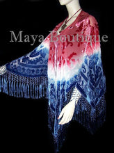 Maya Boutique Hand Dye Poncho Shawl Top Silk Burnout Velvet USA Flag Colors Made In USA
